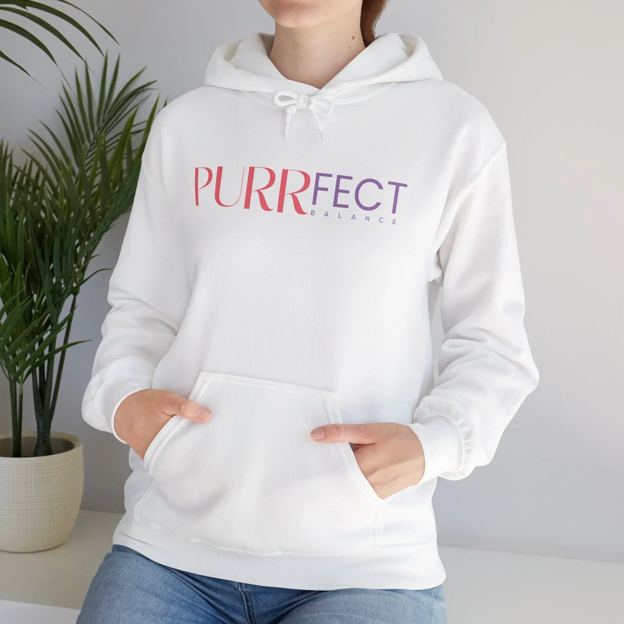 Purrfect Balance Unisex Hooded Sweatshirt - Cozy Cat Lover Apparel - Chic Kitty