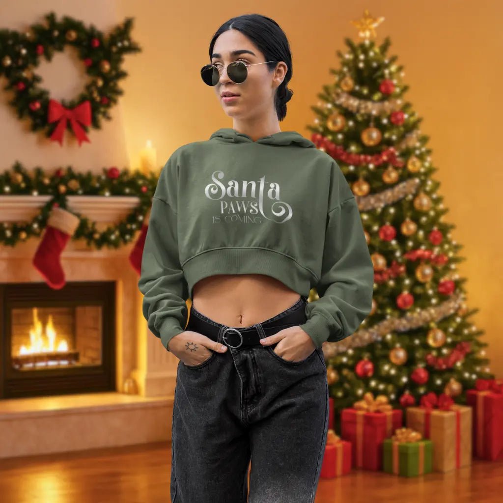 Santa Paws is Coming Cropped Hoodie — Women's Christmas Pet Lover Hoodie - Chic Kitty