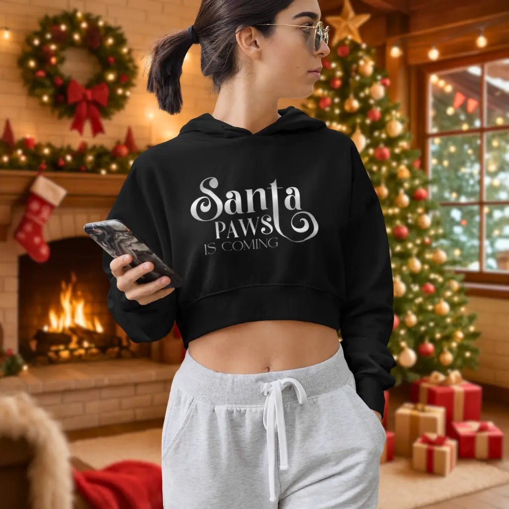Santa Paws is Coming Cropped Hoodie — Women's Christmas Pet Lover Hoodie - Chic Kitty