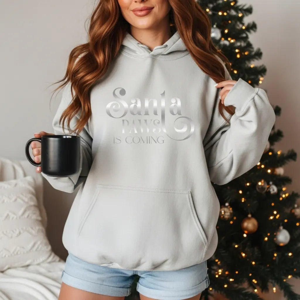 Santa Paws Is Coming Hoodie — Cozy Christmas Pet Lover Sweatshirt - Chic Kitty