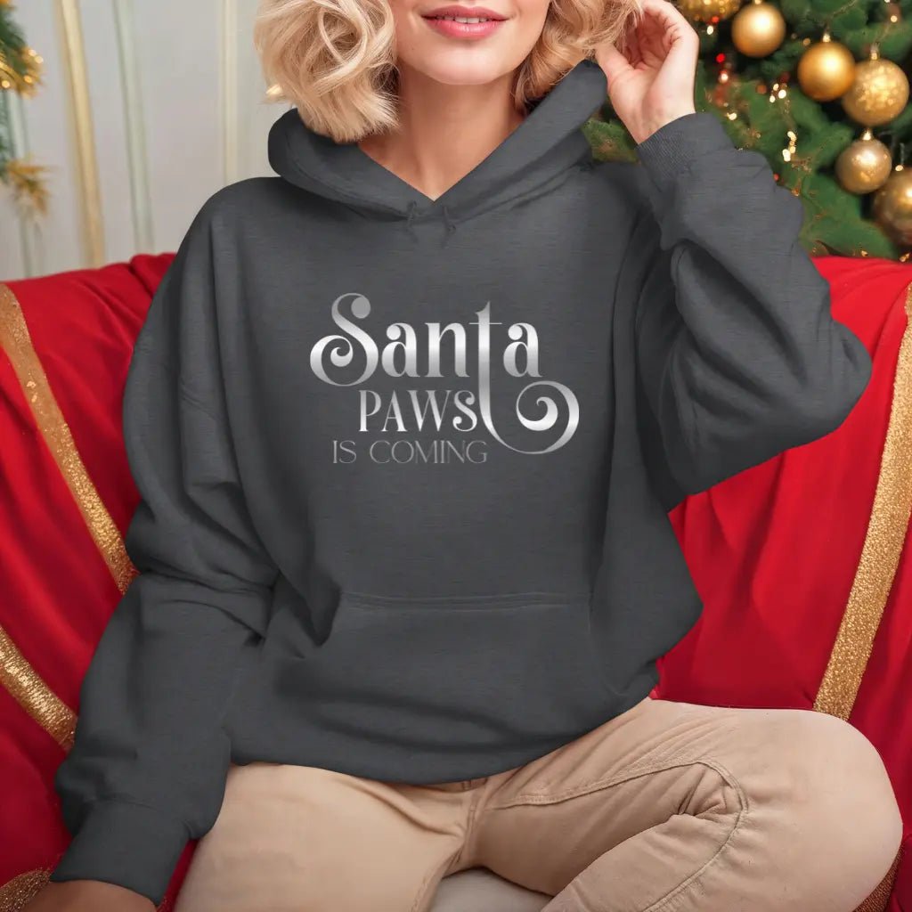 Santa Paws Is Coming Hoodie — Cozy Christmas Pet Lover Sweatshirt - Chic Kitty