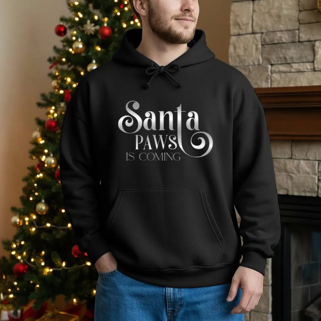Santa Paws Is Coming Hoodie — Cozy Christmas Pet Lover Sweatshirt - Chic Kitty
