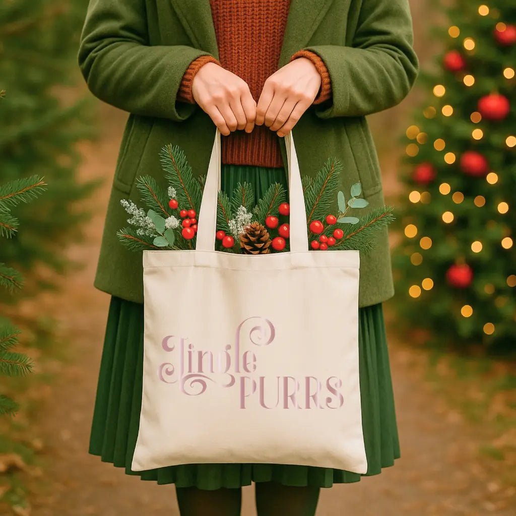 Tote Bag — "Jingle Purrs" Christmas Cat Canvas Tote - Chic Kitty