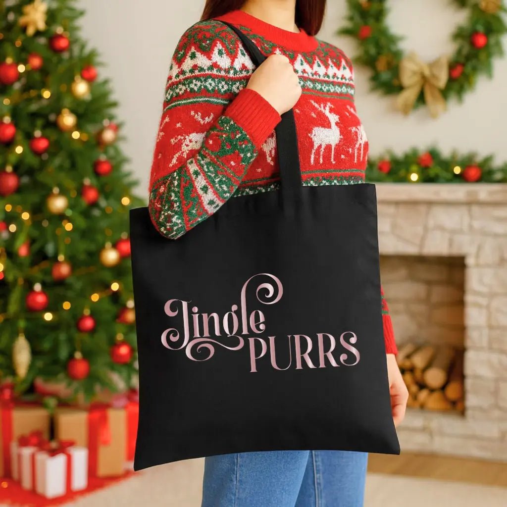 Tote Bag — "Jingle Purrs" Christmas Cat Canvas Tote - Chic Kitty