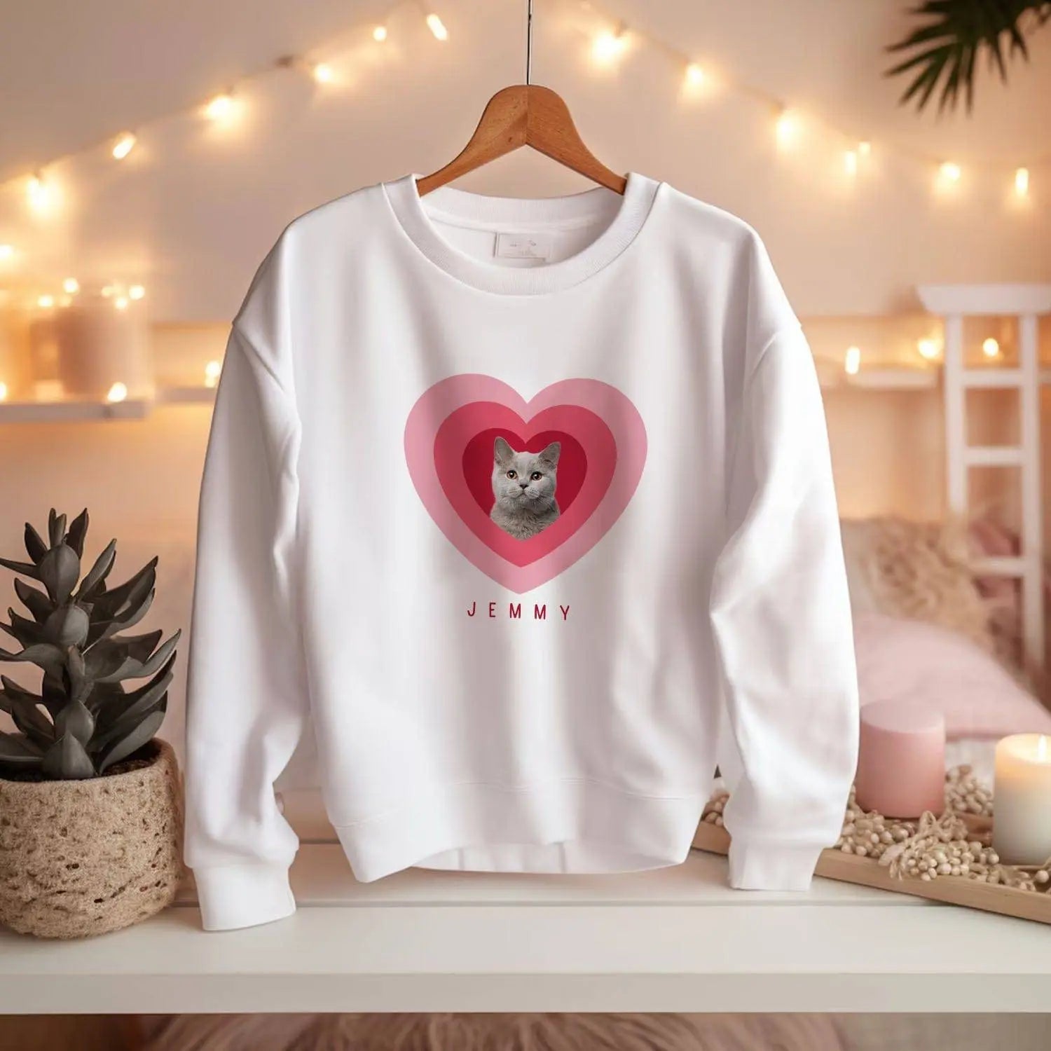 Valentine's Custom Pet Photo Heart Sweatshirt - Cozy Unisex Love & Style - Chic Kitty