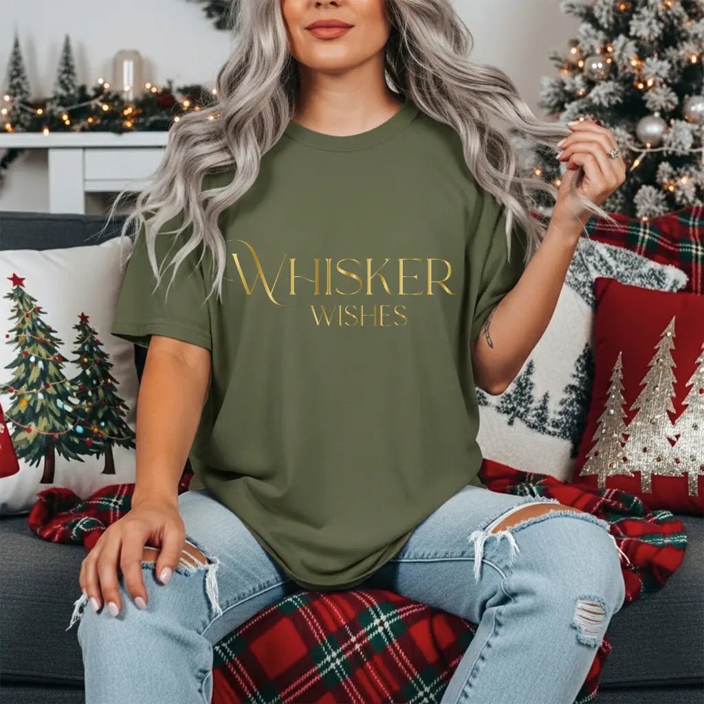 Whisker Wishes Tee - Minimal Gold Cat Lover T-Shirt - Chic Kitty