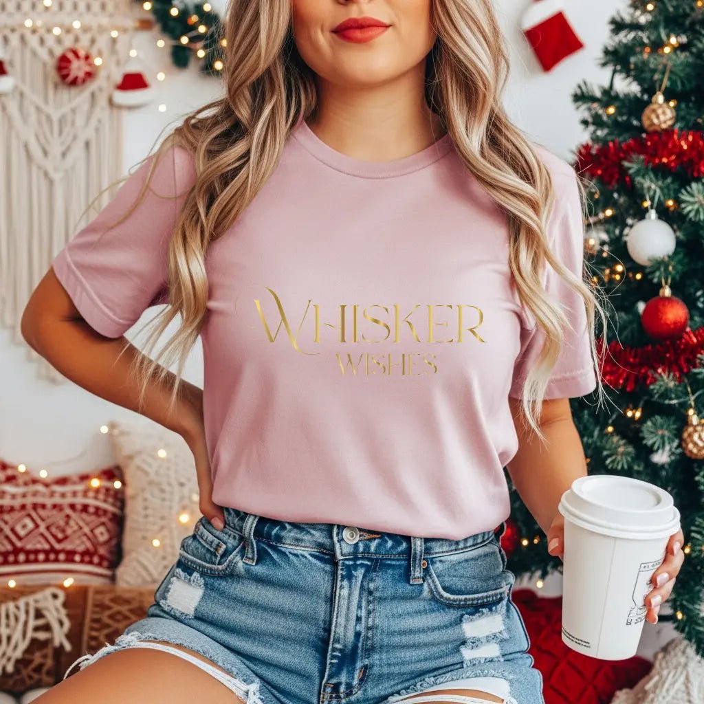 Whisker Wishes Tee - Minimal Gold Cat Lover T-Shirt - Chic Kitty