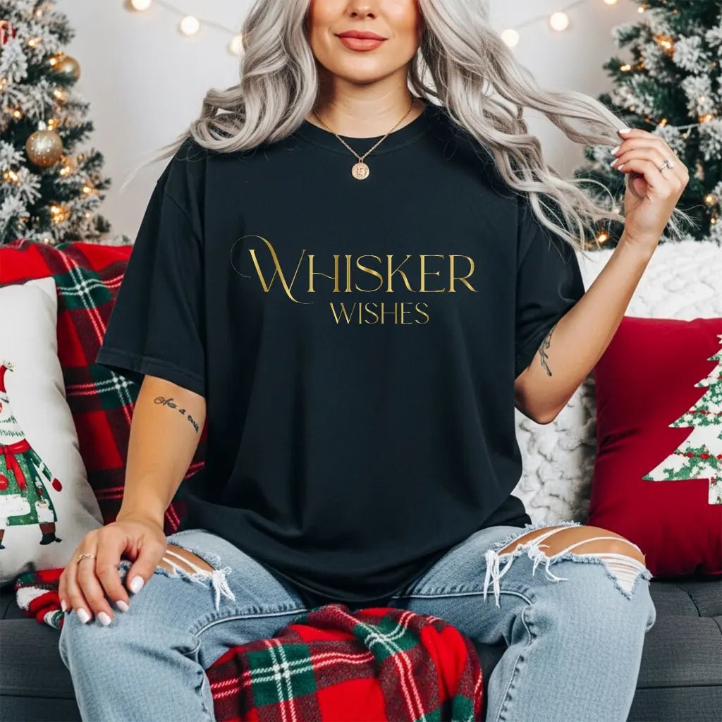 Whisker Wishes Tee - Minimal Gold Cat Lover T-Shirt - Chic Kitty