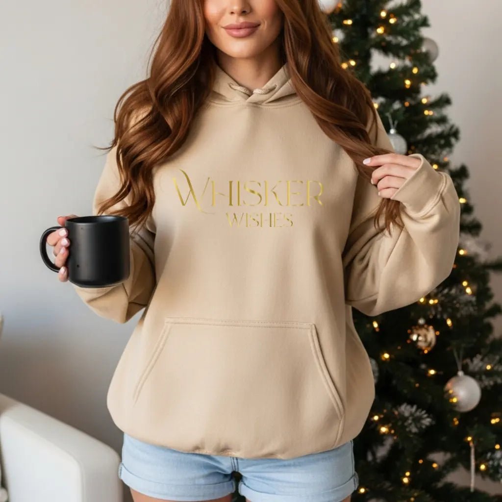 Whisper Wishes Hoodie — Elegant Gold Script Pullover - Chic Kitty