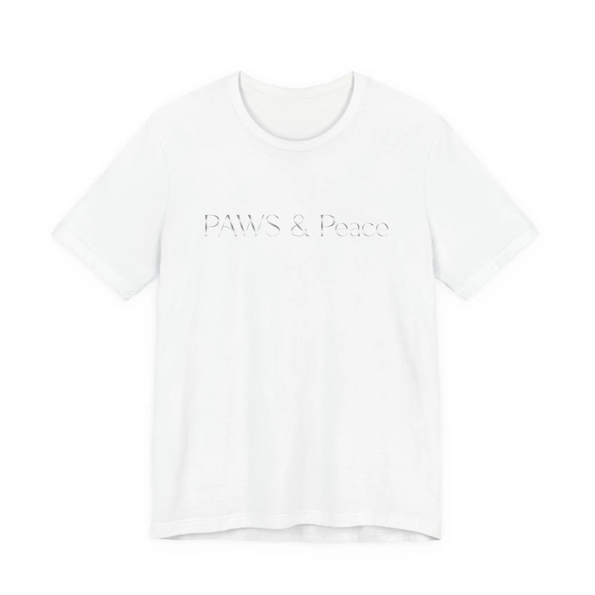 White Embossed 'Paws & Peace' Tee — Minimal Pet Lover T-Shirt - Chic Kitty