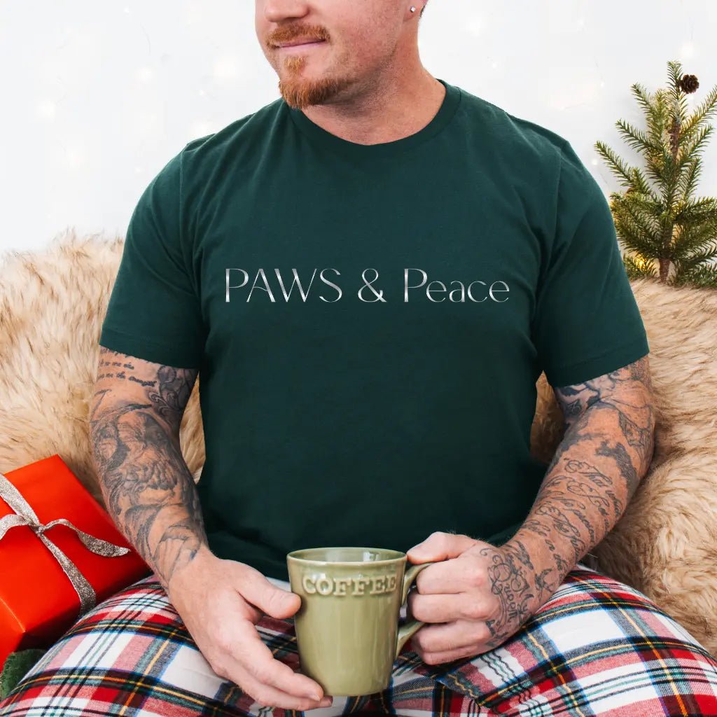 White Embossed 'Paws & Peace' Tee — Minimal Pet Lover T-Shirt - Chic Kitty