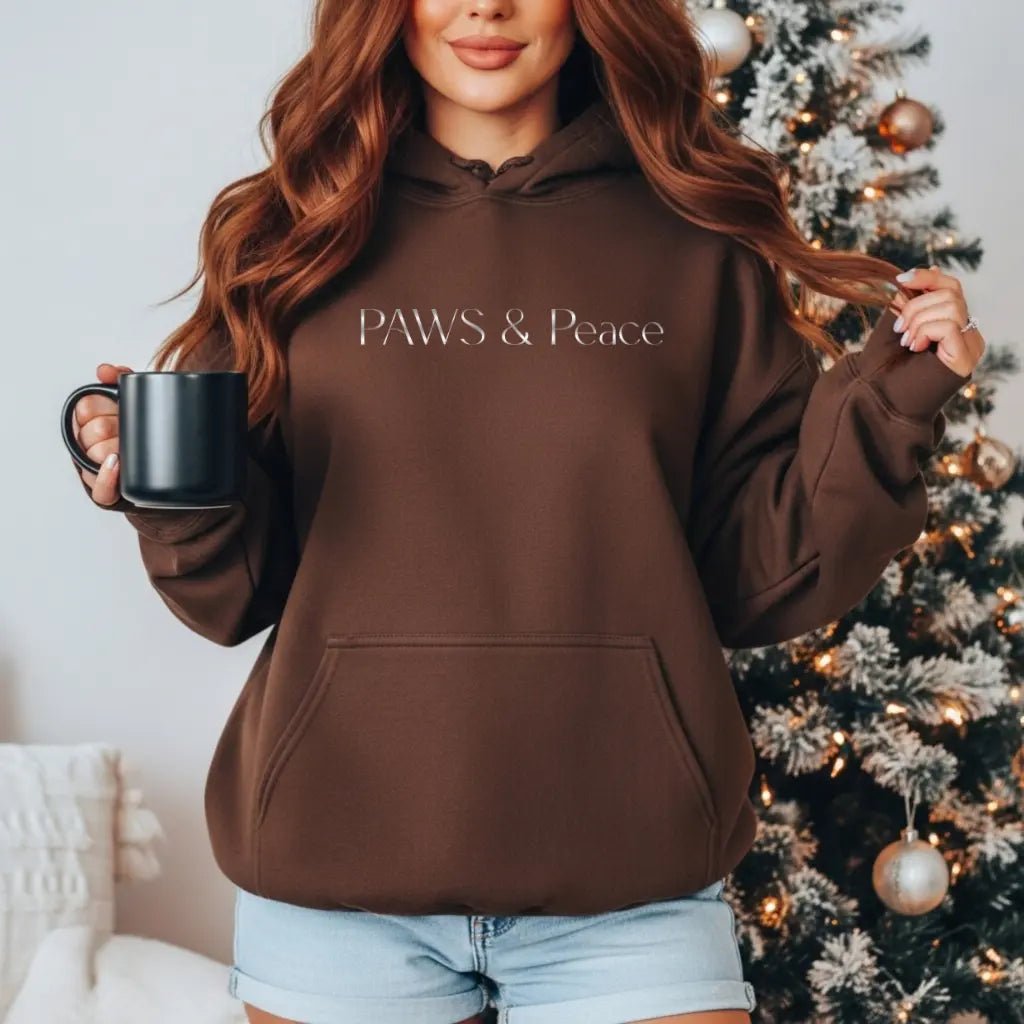 White Minimalist 'PAWS & Reflect' Hoodie — Cozy Pet Lover Sweatshirt - Chic Kitty