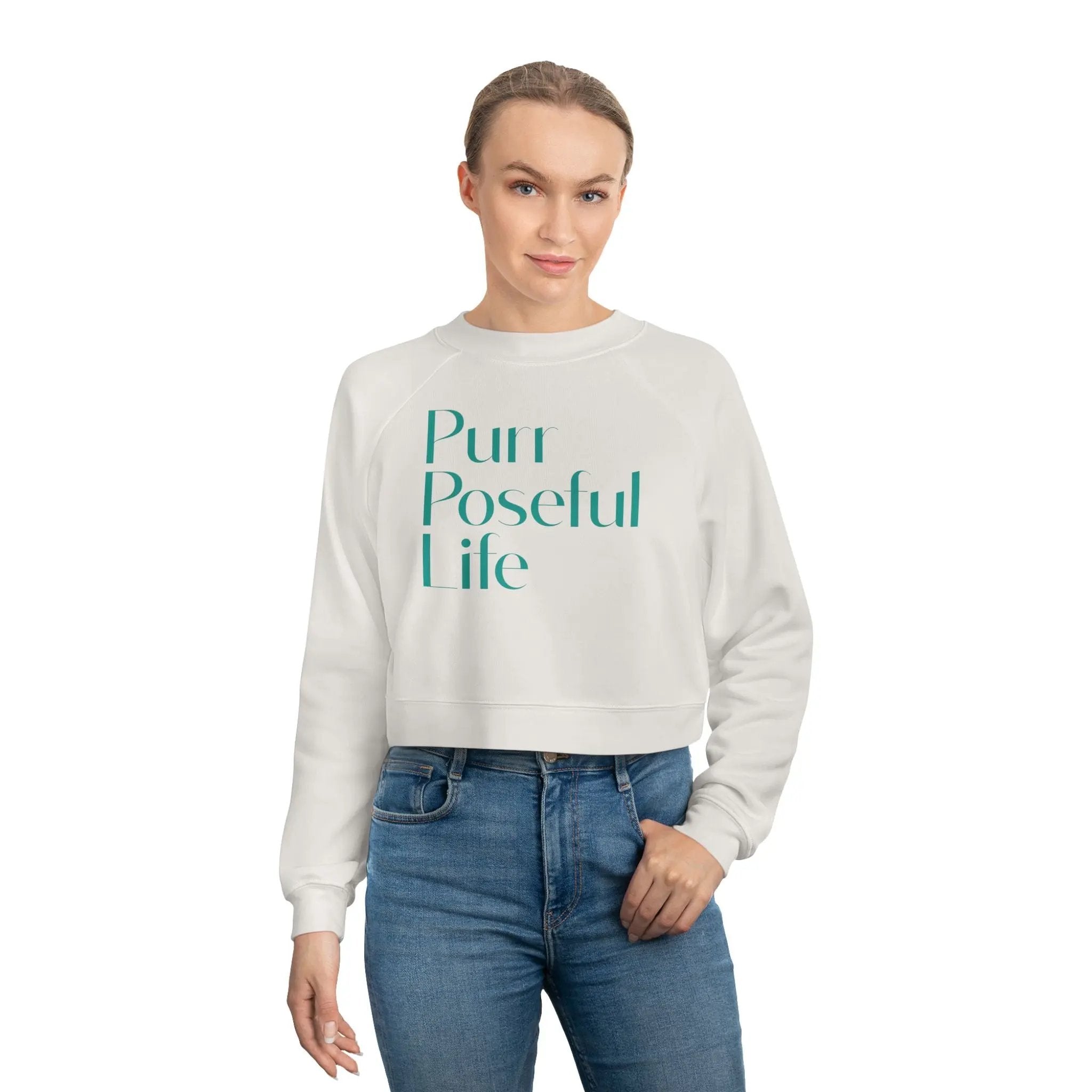 Women's Cropped Fleece Pullover - Chic Kitty