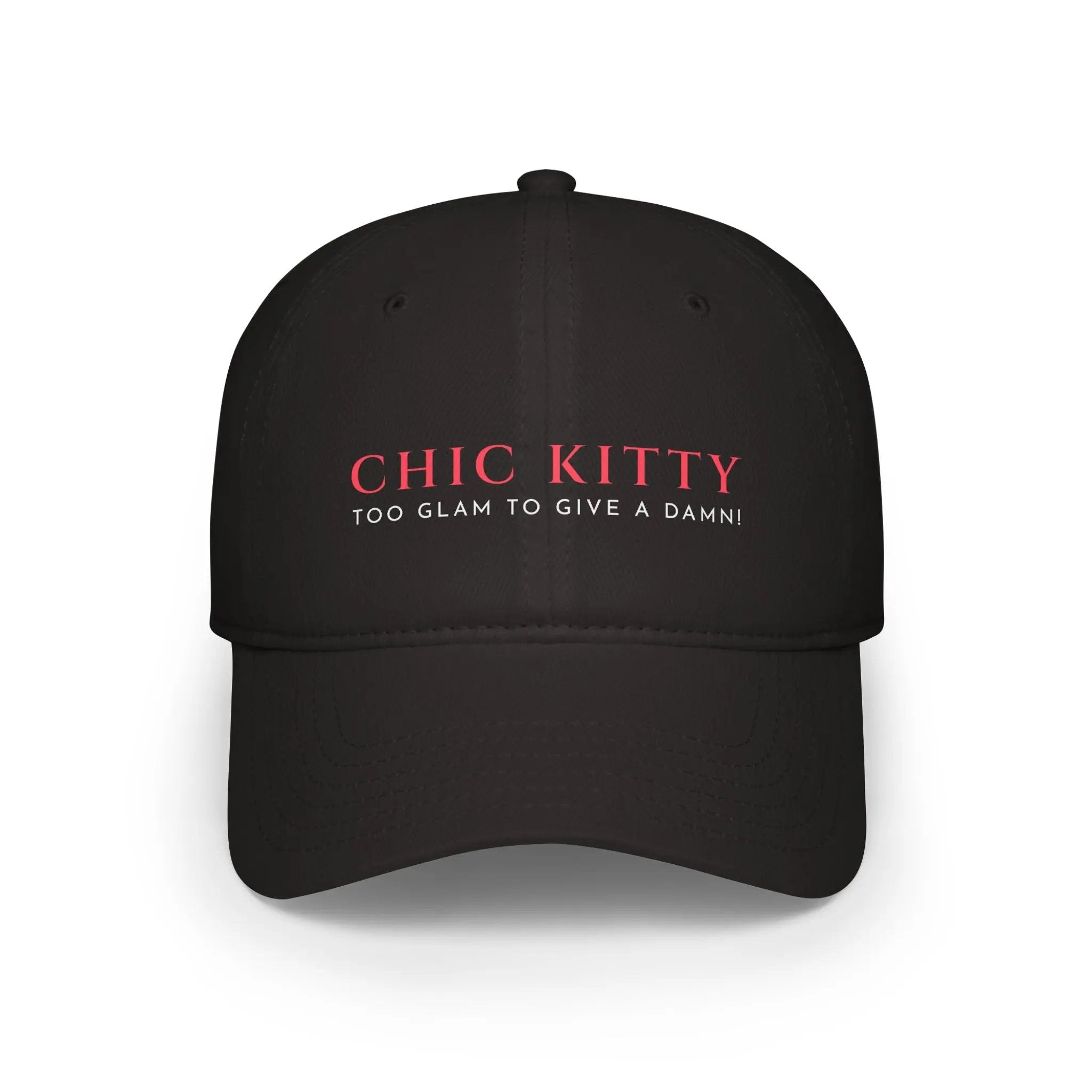 Chic Kitty Low Profile Baseball Cap - "Too Glam to Give a Damn" Printify