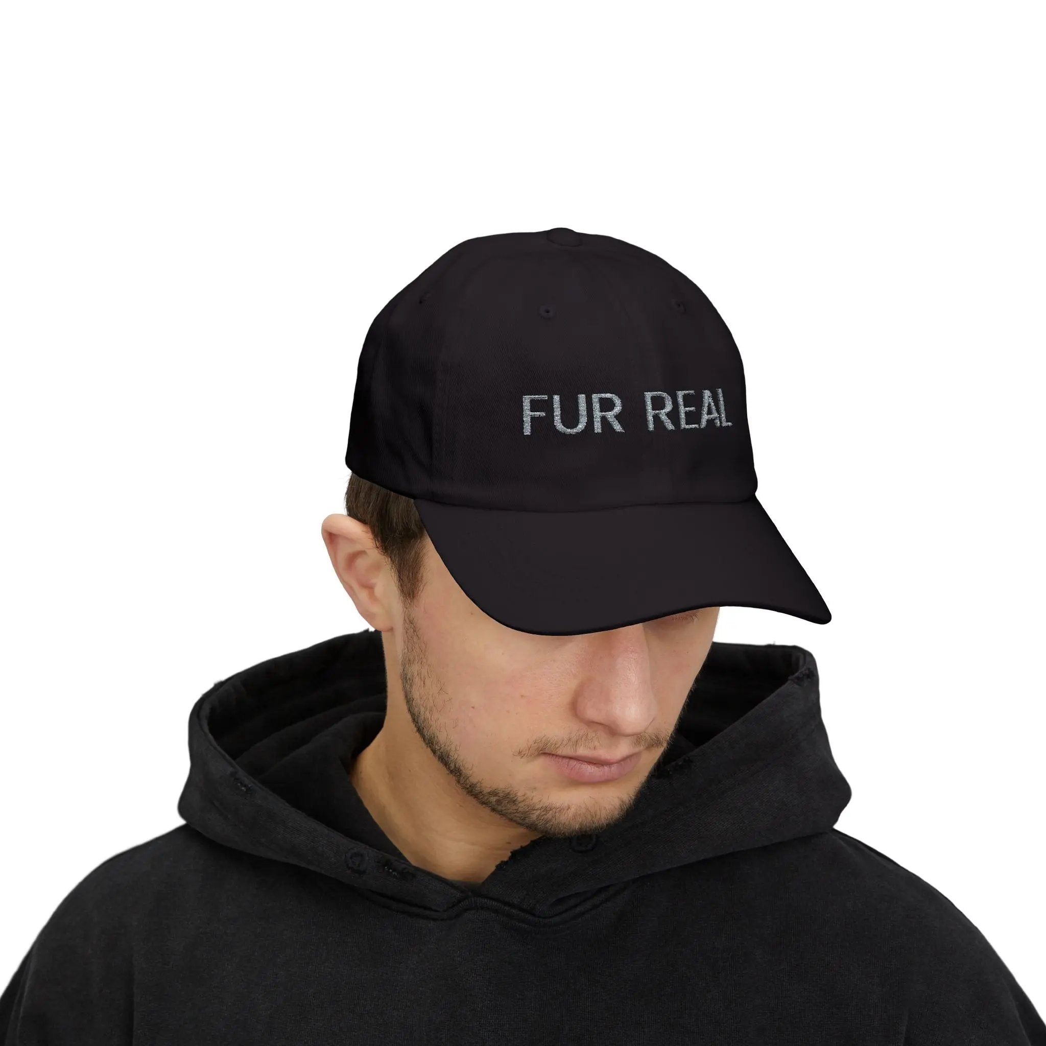 Fur Real Classic Dad Cap – Trendy Black Hat for Pet Lovers Printify