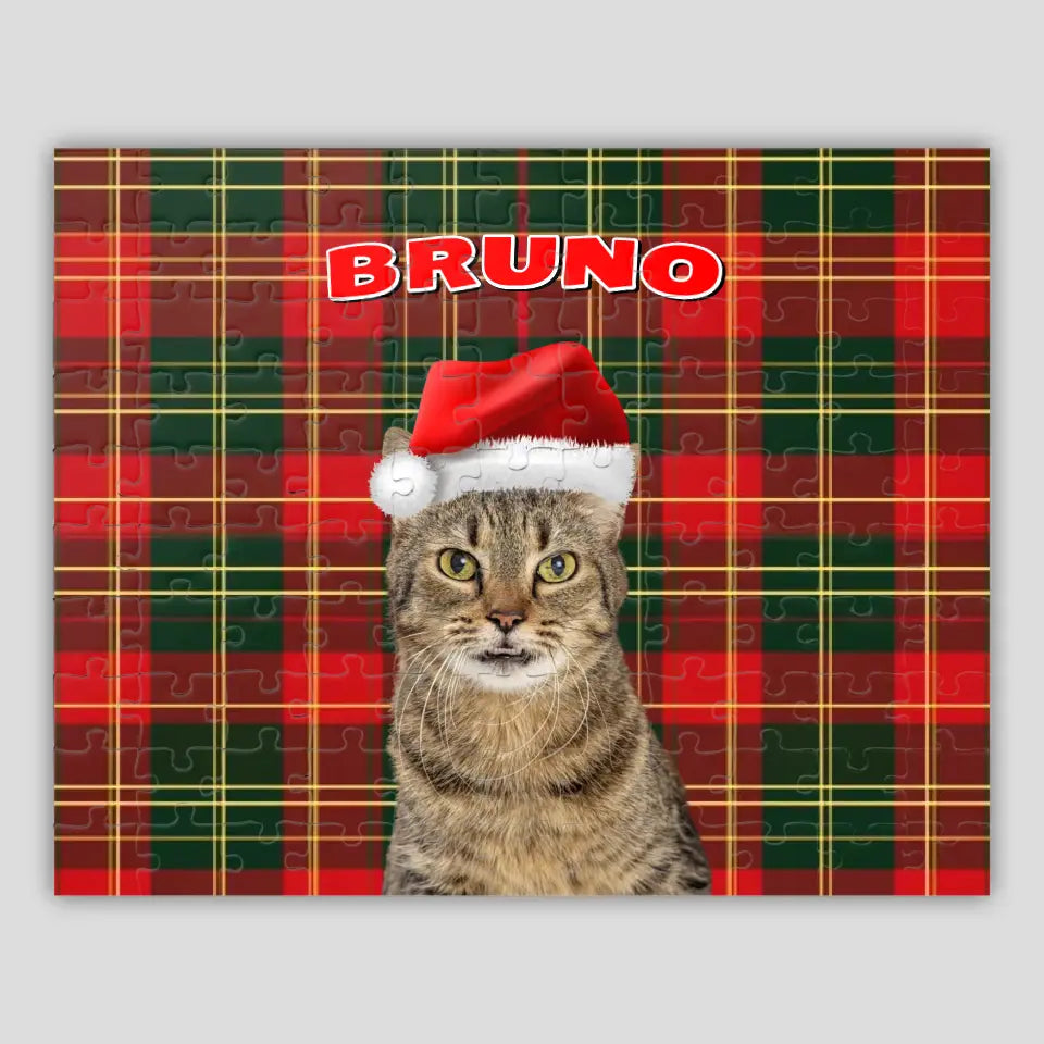 Personalized Christmas Pattern Cat Photo Puzzle Printify