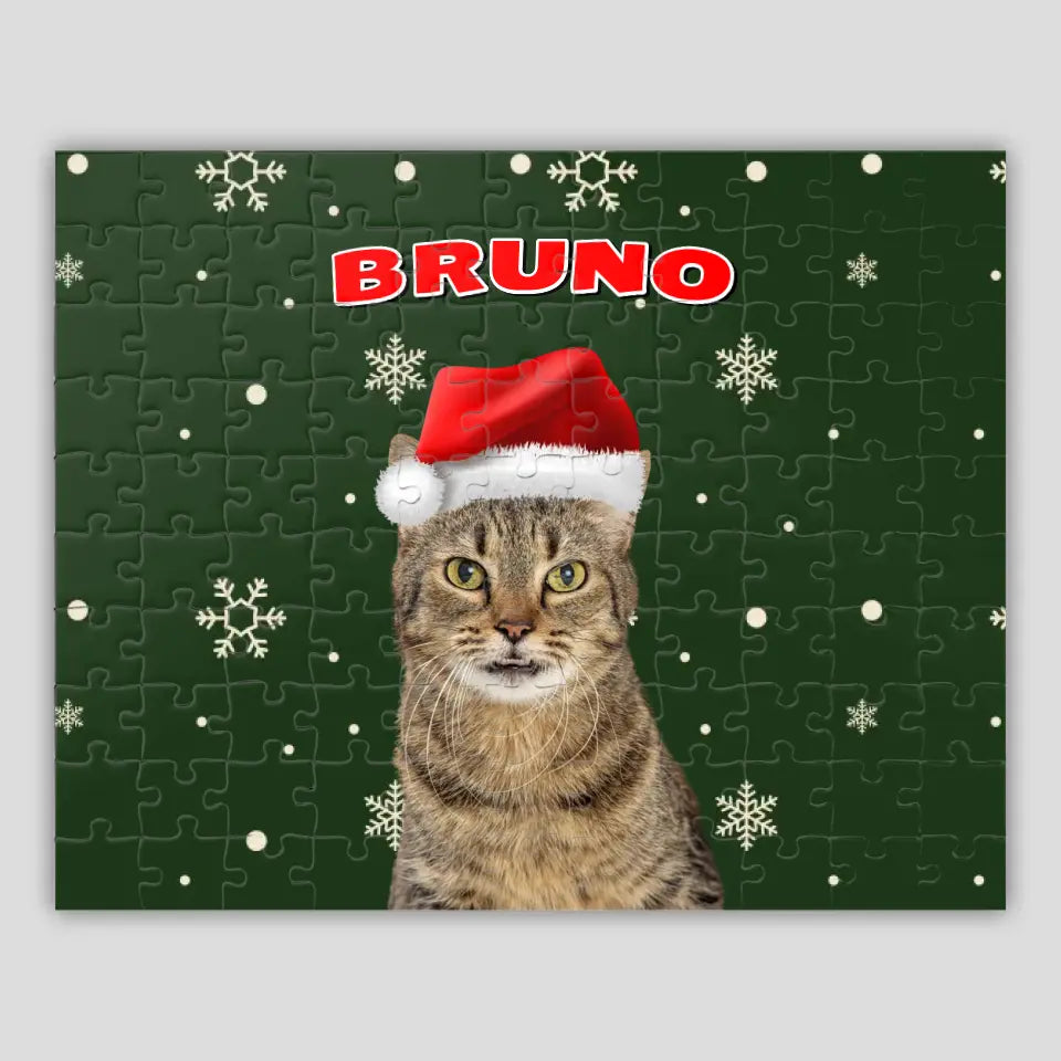 Personalized Christmas Pattern Cat Photo Puzzle Printify