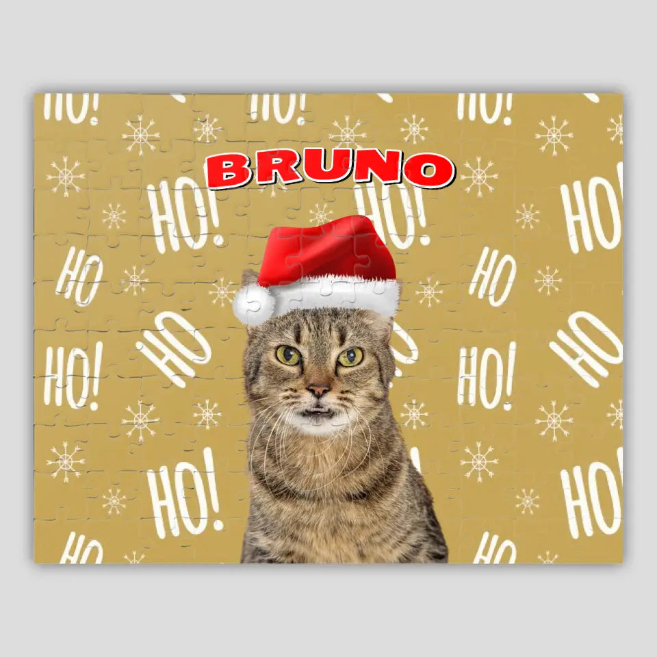 Personalized Christmas Pattern Cat Photo Puzzle Printify