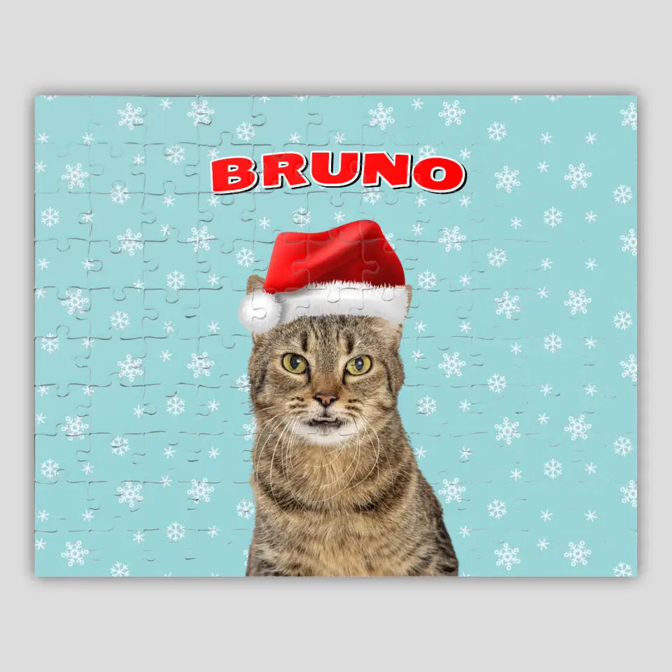 Personalized Christmas Pattern Cat Photo Puzzle Printify