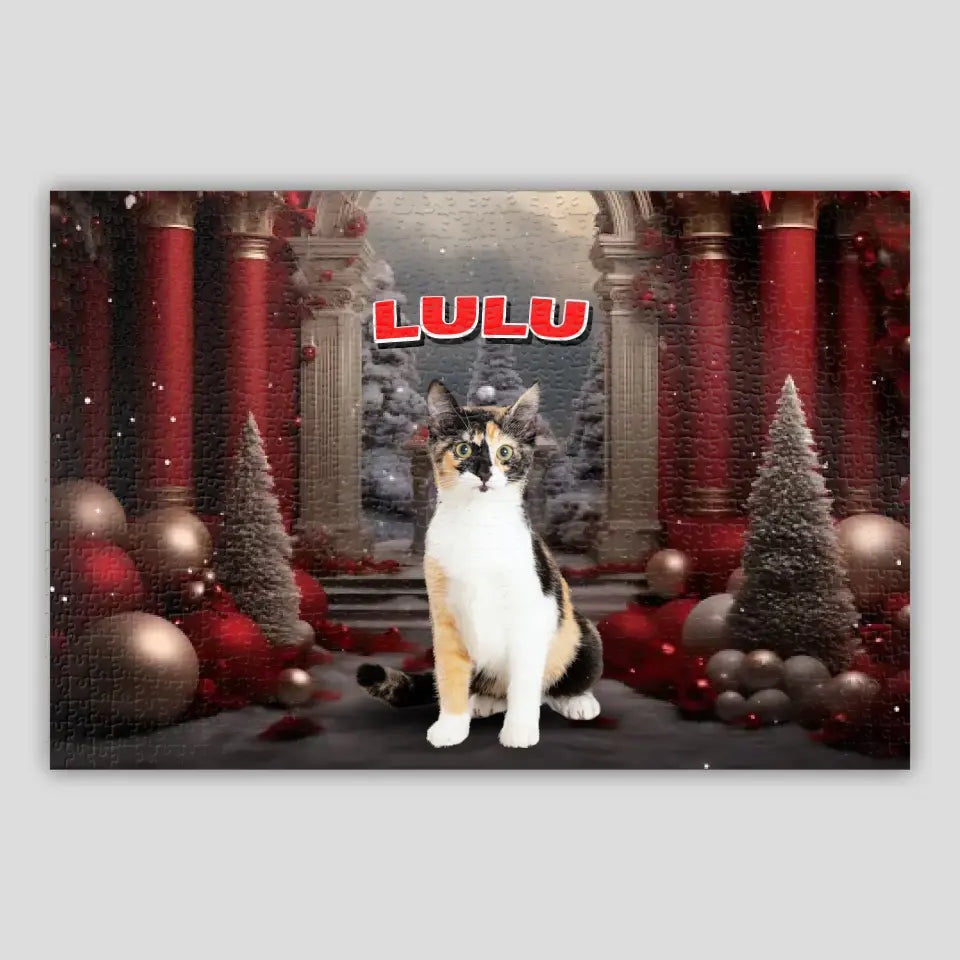 Personalized Christmas Backdrop Cat Photo Puzzle Printify