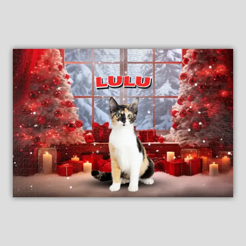 Personalized Christmas Backdrop Cat Photo Puzzle Printify