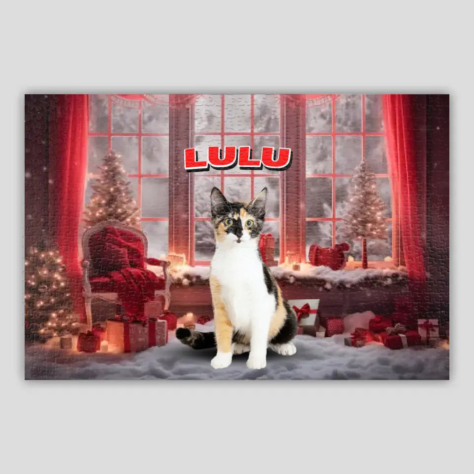 Personalized Christmas Backdrop Cat Photo Puzzle Printify