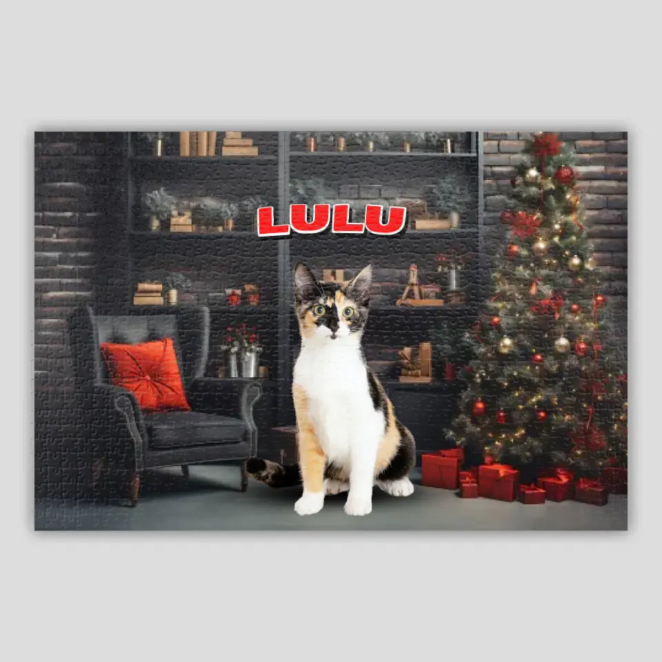 Personalized Christmas Backdrop Cat Photo Puzzle Printify