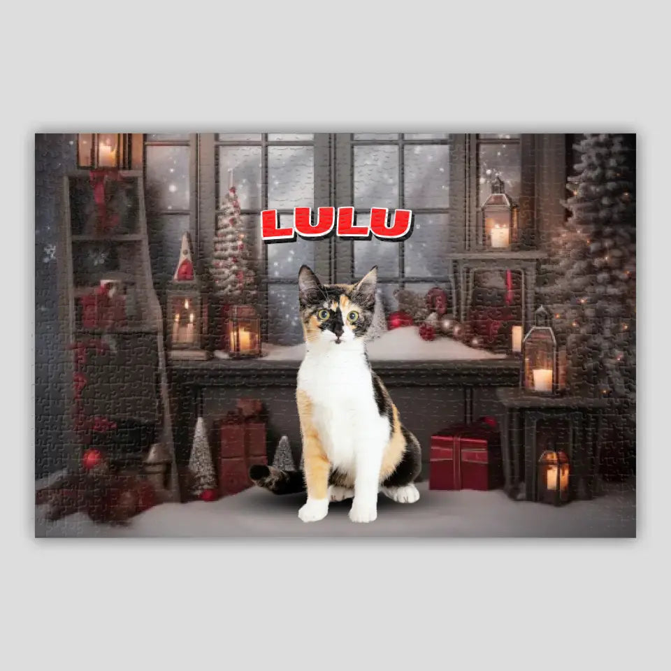 Personalized Christmas Backdrop Cat Photo Puzzle Printify