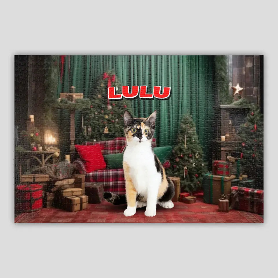 Personalized Christmas Backdrop Cat Photo Puzzle Printify