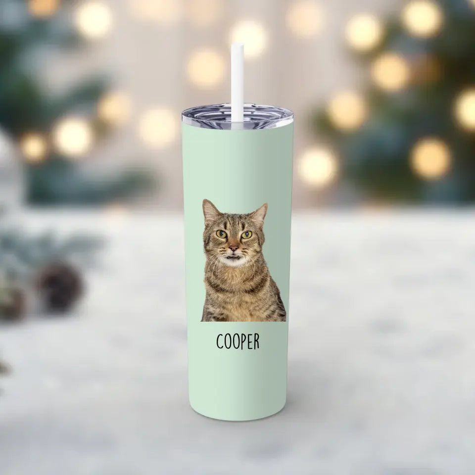 Personalized Cat Photo Skinny Tumbler with Straw, 20oz Printify