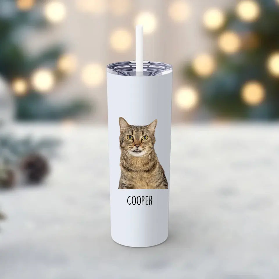 Personalized Cat Photo Skinny Tumbler with Straw, 20oz Printify