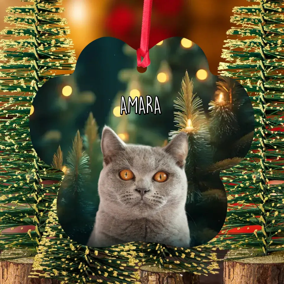 Custom Personalized Cat Photo Christmas Ornament- Paw Shape  Holiday - Aluminum Ornaments Printify