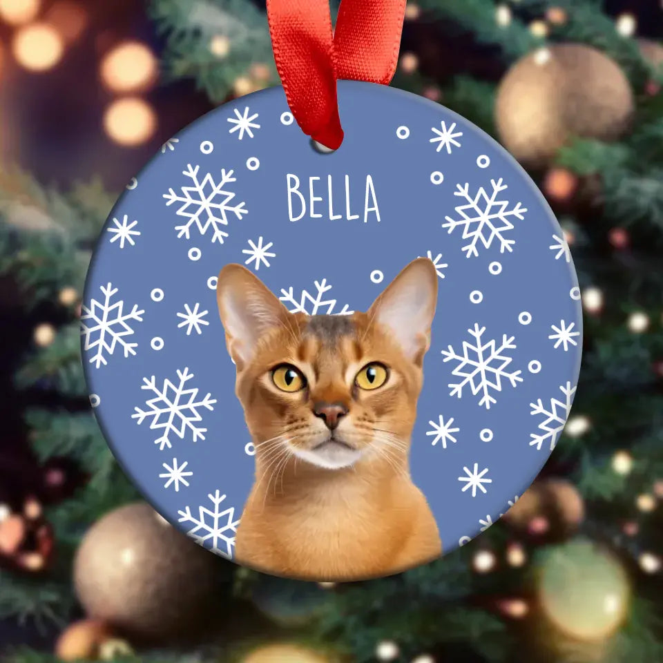 Personalized Cat Photo Acrylic Ornament with Ribbon Printify