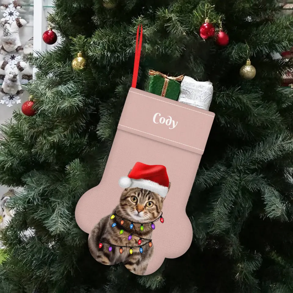 Personalized Pet Photo Christmas Stocking (Paw) Printify