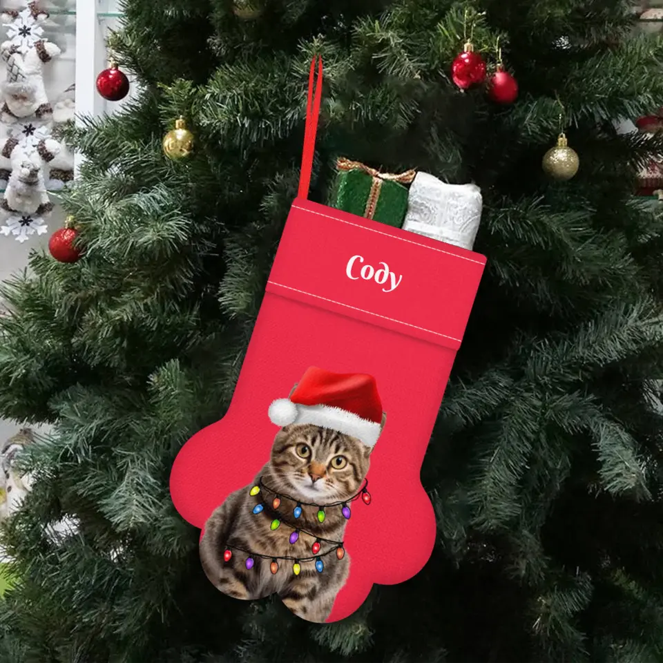 Personalized Pet Photo Christmas Stocking (Paw) Printify