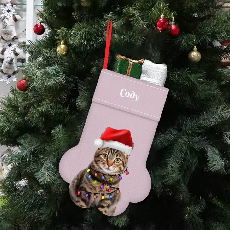 Personalized Pet Photo Christmas Stocking (Paw) Printify