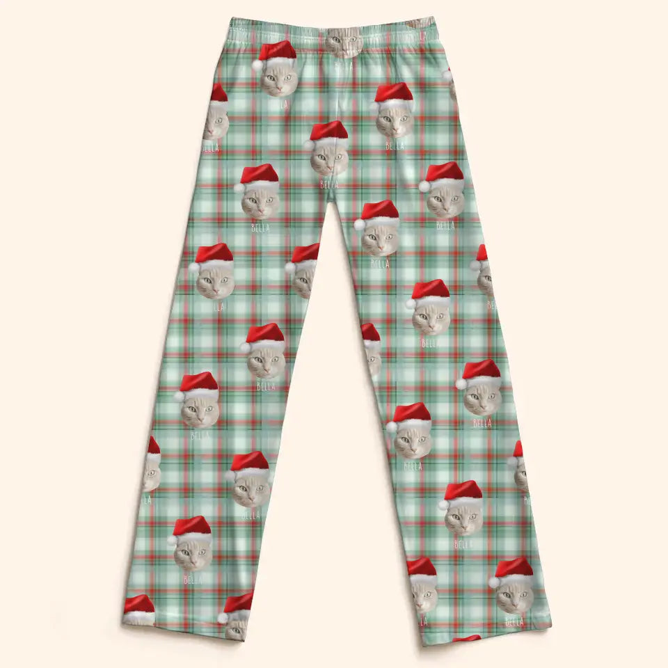 Custom Personalized Cat Photo Christmas Pajama Pants - Holiday PJ's for Kids Printify