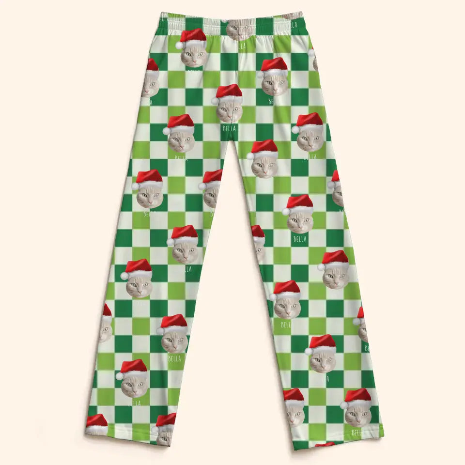 Custom Personalized Cat Photo Christmas Pajama Pants - Holiday PJ's for Kids Printify