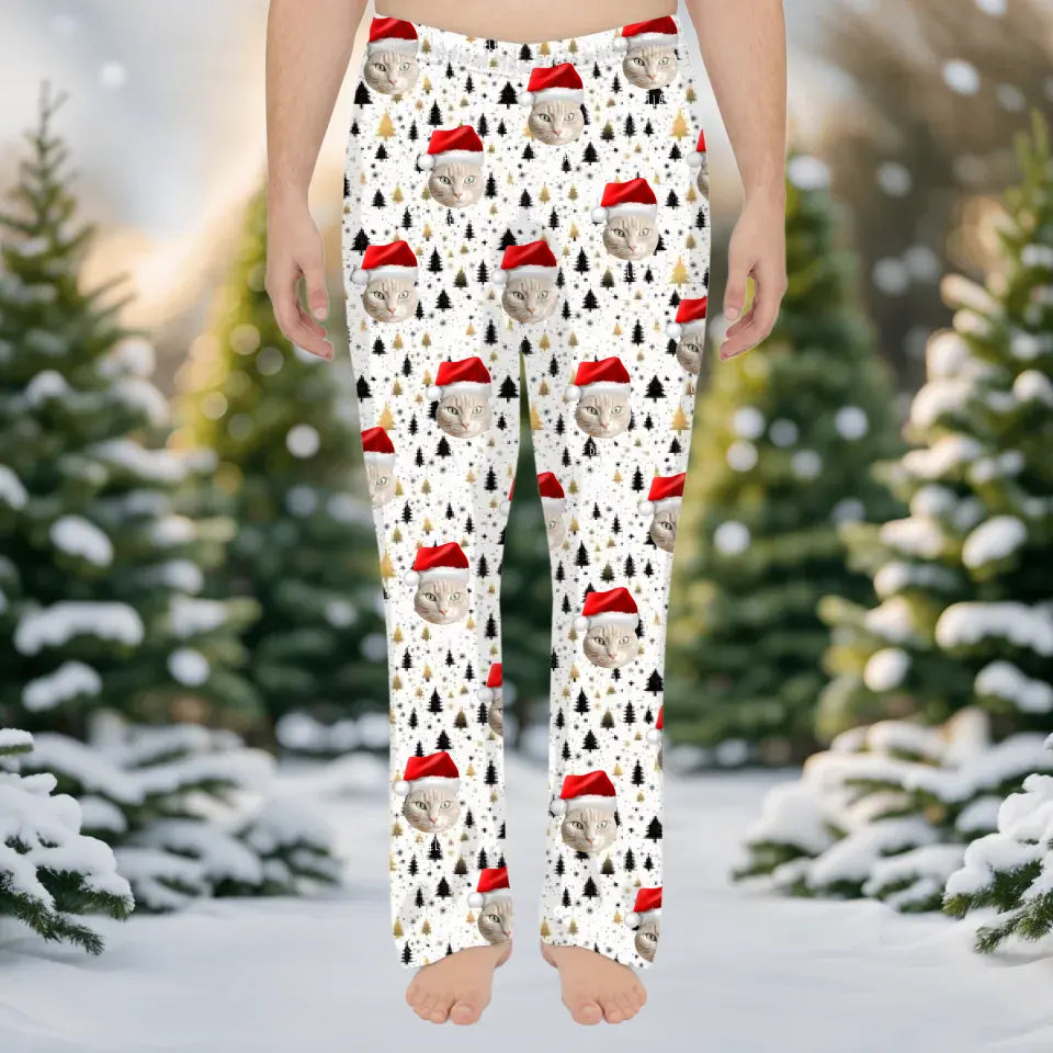 Custom Personalized Cat Photo Men's Christmas Pajama Pants - Holiday PJ's for Men Printify