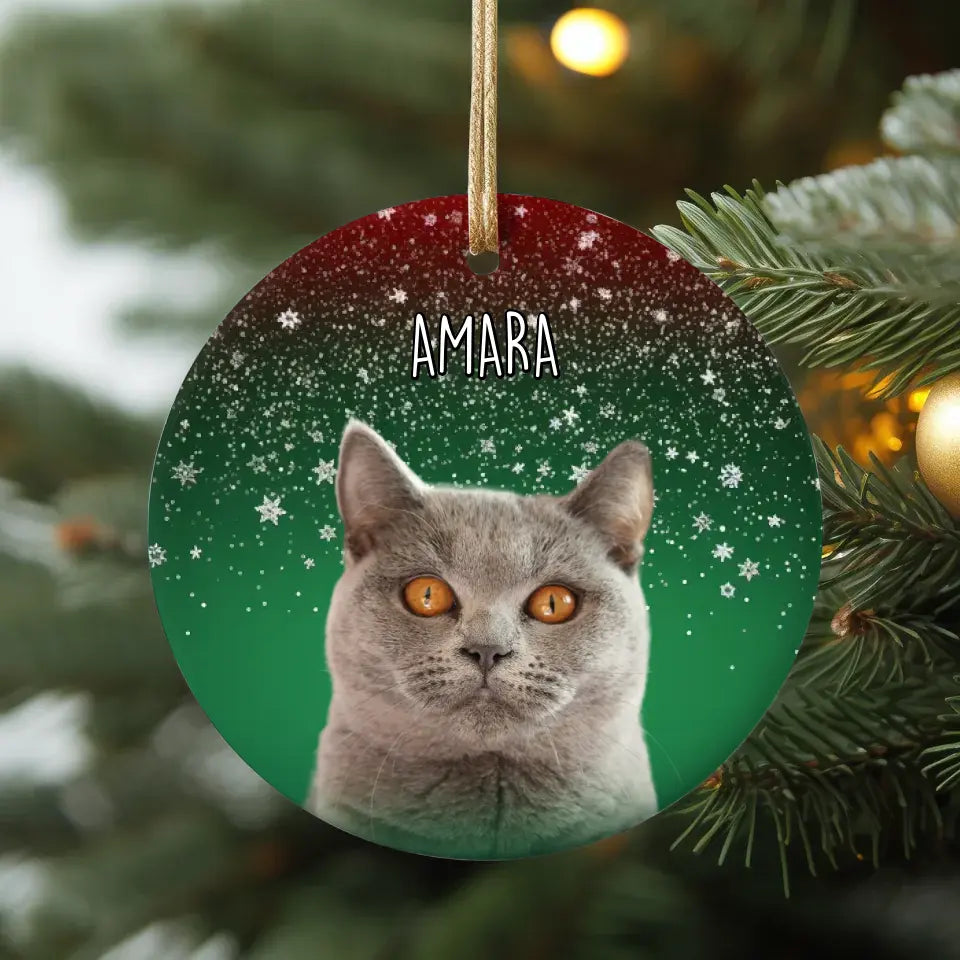Custom Personalized Cat Photo Christmas Theme Ceramic Ornament - Holiday Pet Printify