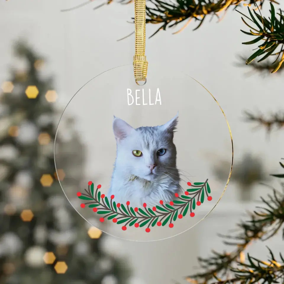 Custom Personalized Cat Photo Acrylic Ornaments - Holiday Pets Printify