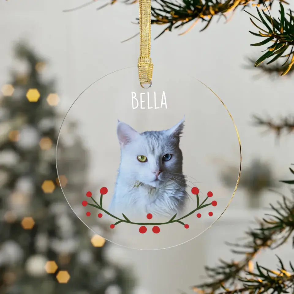 Custom Personalized Cat Photo Acrylic Ornaments - Holiday Pets Printify