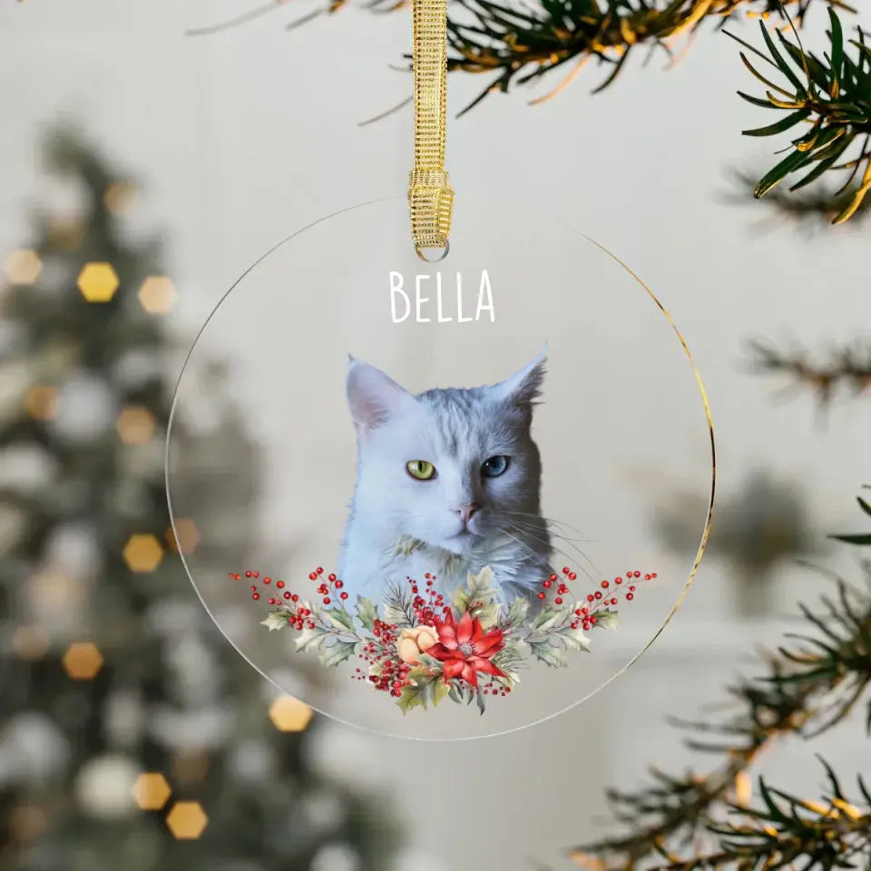 Custom Personalized Cat Photo Acrylic Ornaments - Holiday Pets Printify