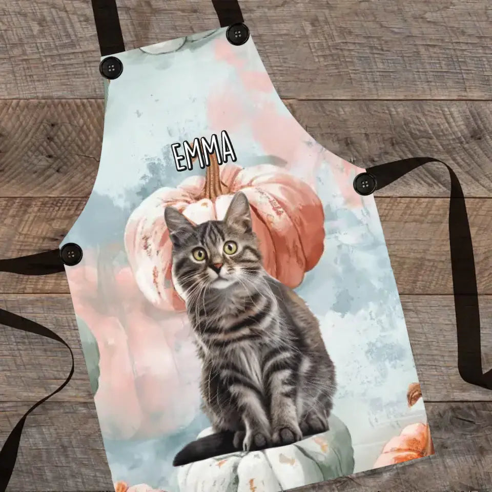 Custom Personalized Pastel Pumpkin Style Cat Photo Apron Printify