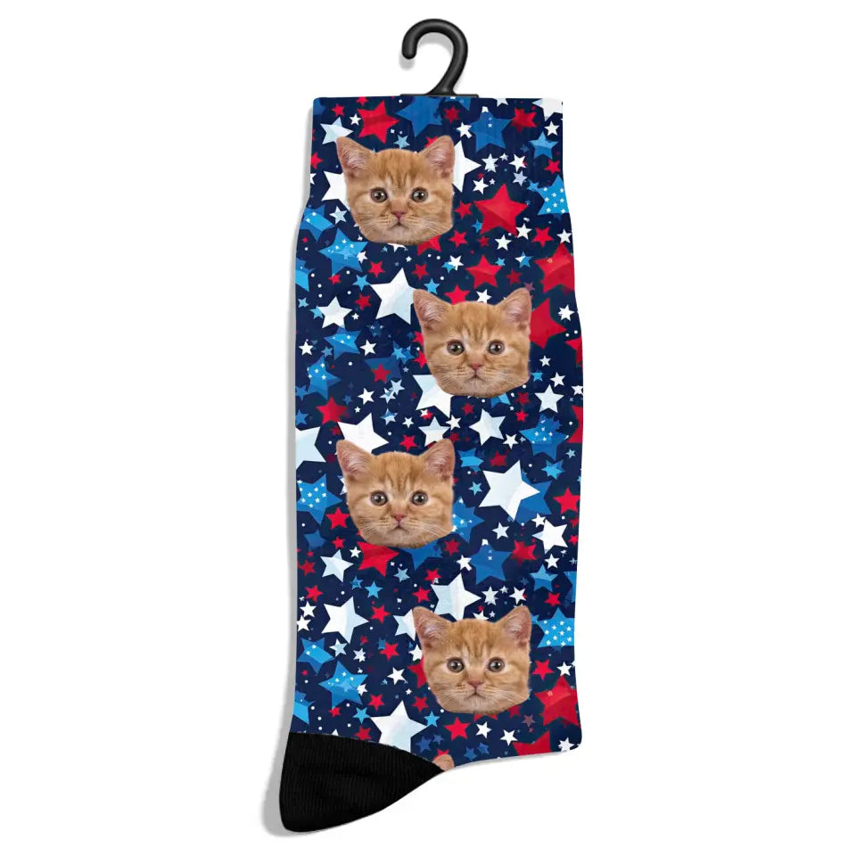 Personalized 4th of July Pattern Cat Socks Printify