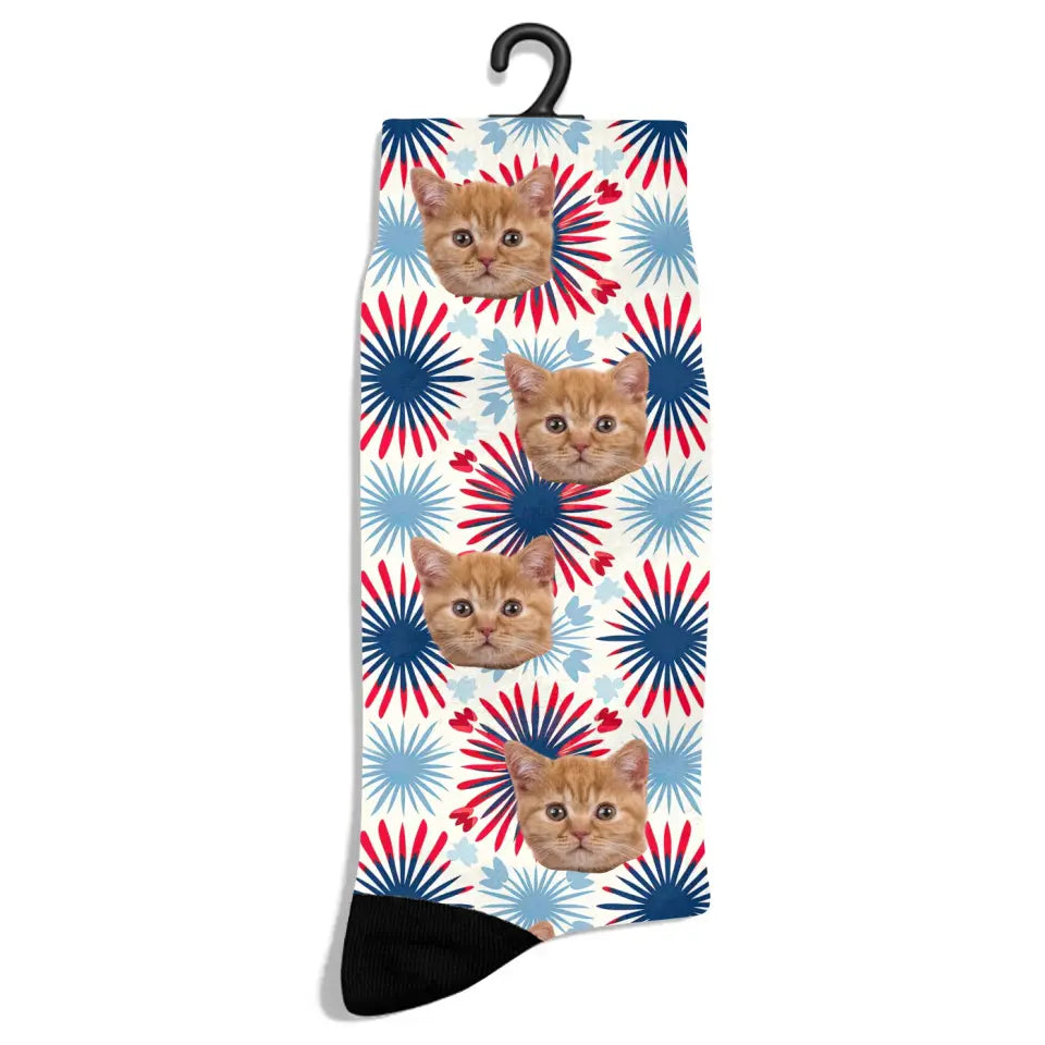 Personalized 4th of July Pattern Cat Socks Printify