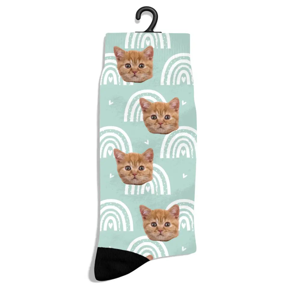 Personalized Pastel Love Pattern Cat Socks Printify