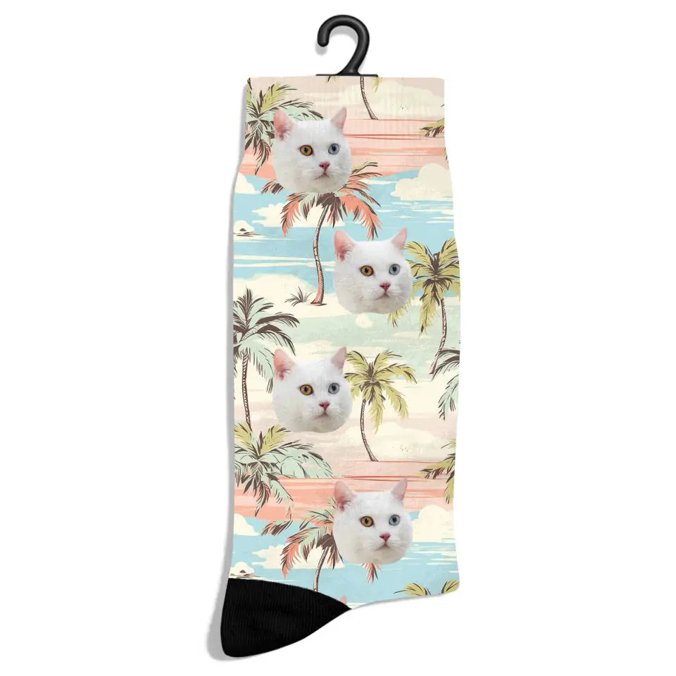 Personalized Beach Pattern Cat Socks Printify