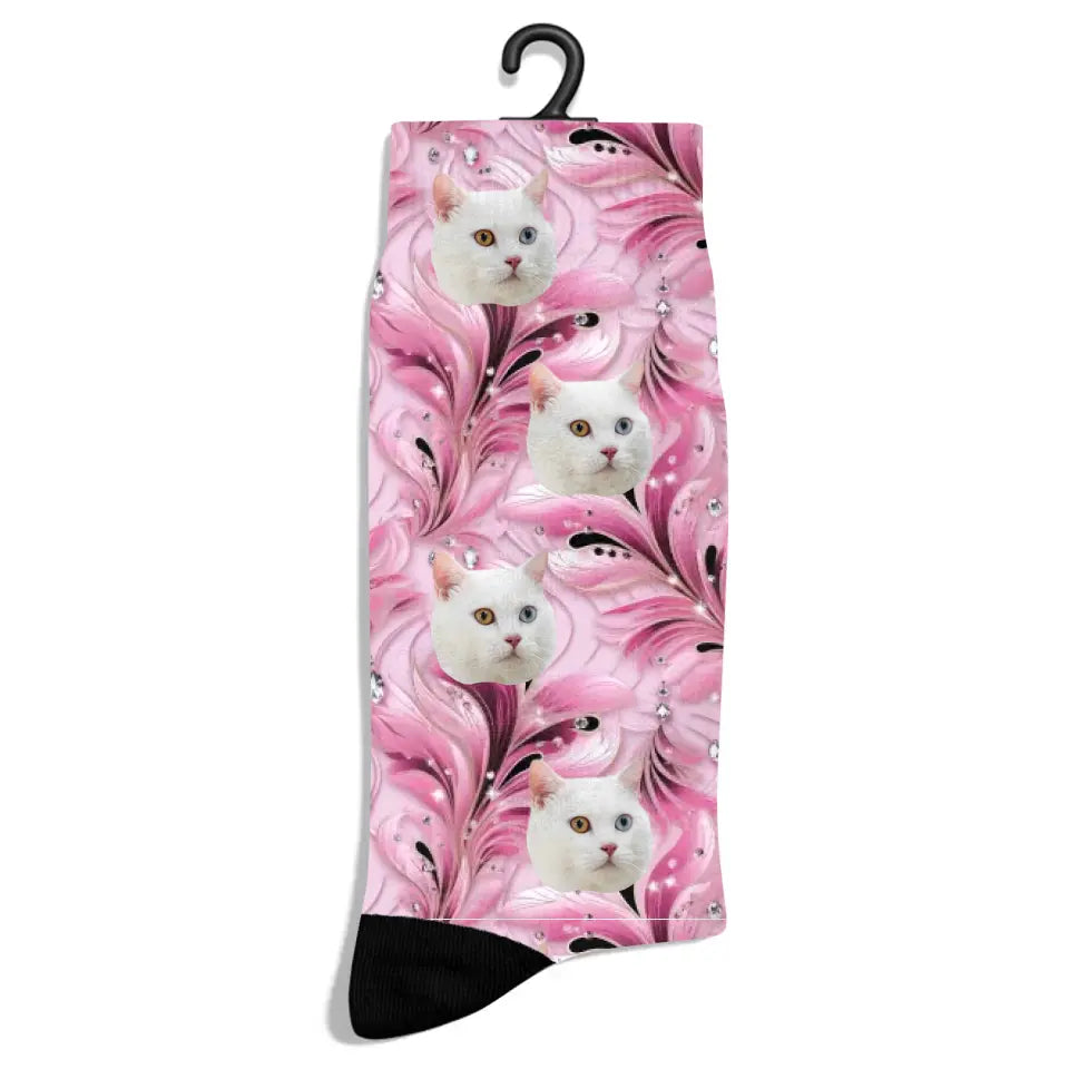 Personalized Pink Luxury Pattern Cat Socks Printify