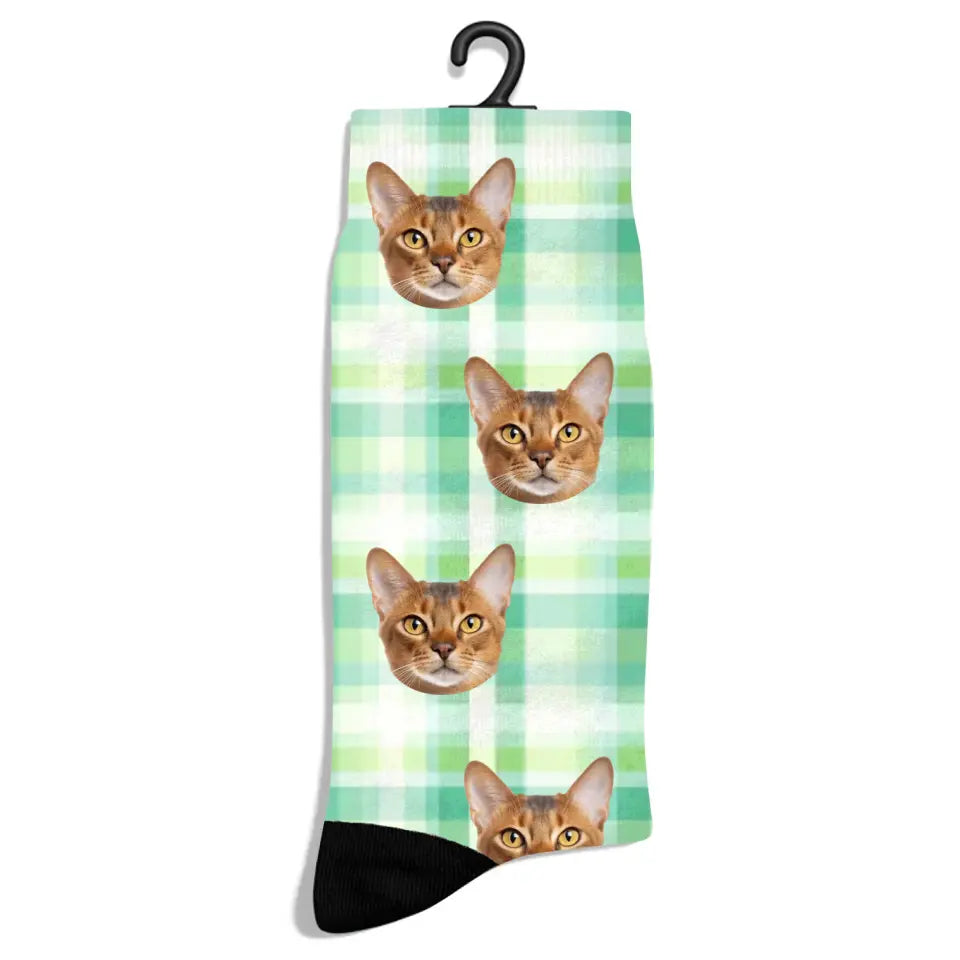 Personalized Check Pattern Cat Socks Printify